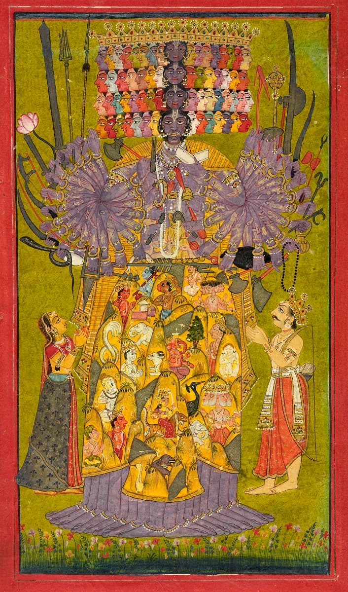 Krishna reveals his Vishvarupa (Universal Form) after testing Barbarika.