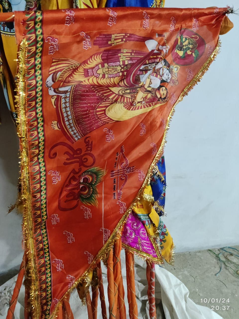 Shree Shyam Printed Nishan — Radha Krishna (2), Orange, 2.25M