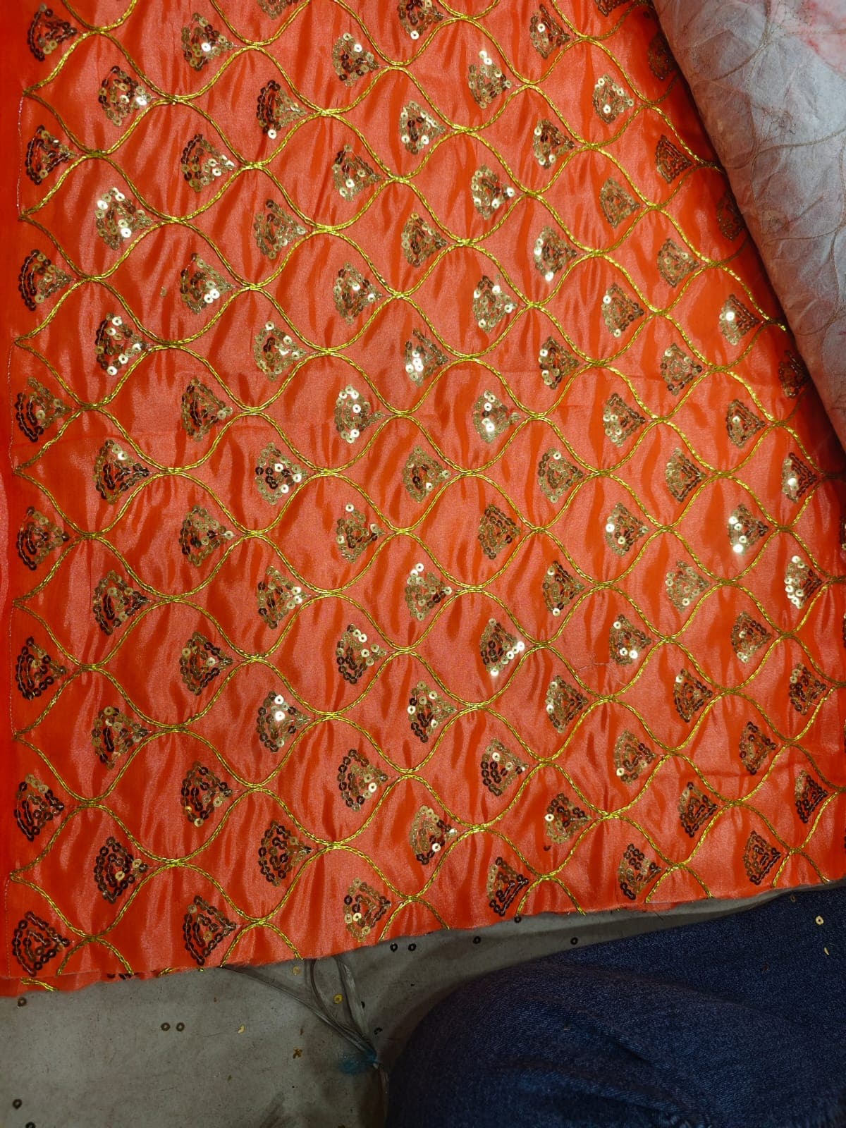 Shree Shyam Jari Nishan — Chaukadi Pattern, Orange, 0.75M